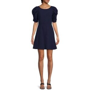 BOYISH‎ Womens Bowie Mini Fit and Flare Dress in NAVY Short Puff Sleeves SZ XS